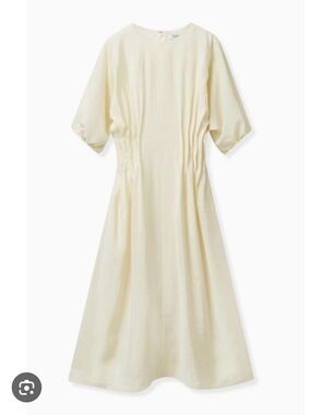 COS Cream Midi Dress with Puff Sleeves